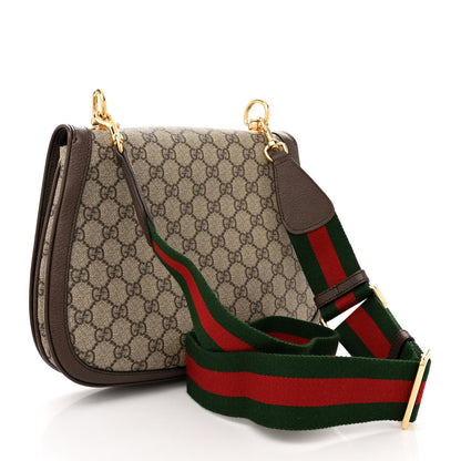 Gucci GG Supreme Monogram Textured Dollar Calfskin Web Medium Blondie Top Handle Shoulder Flap Bag Beige Ebony New Acero 3 of 12