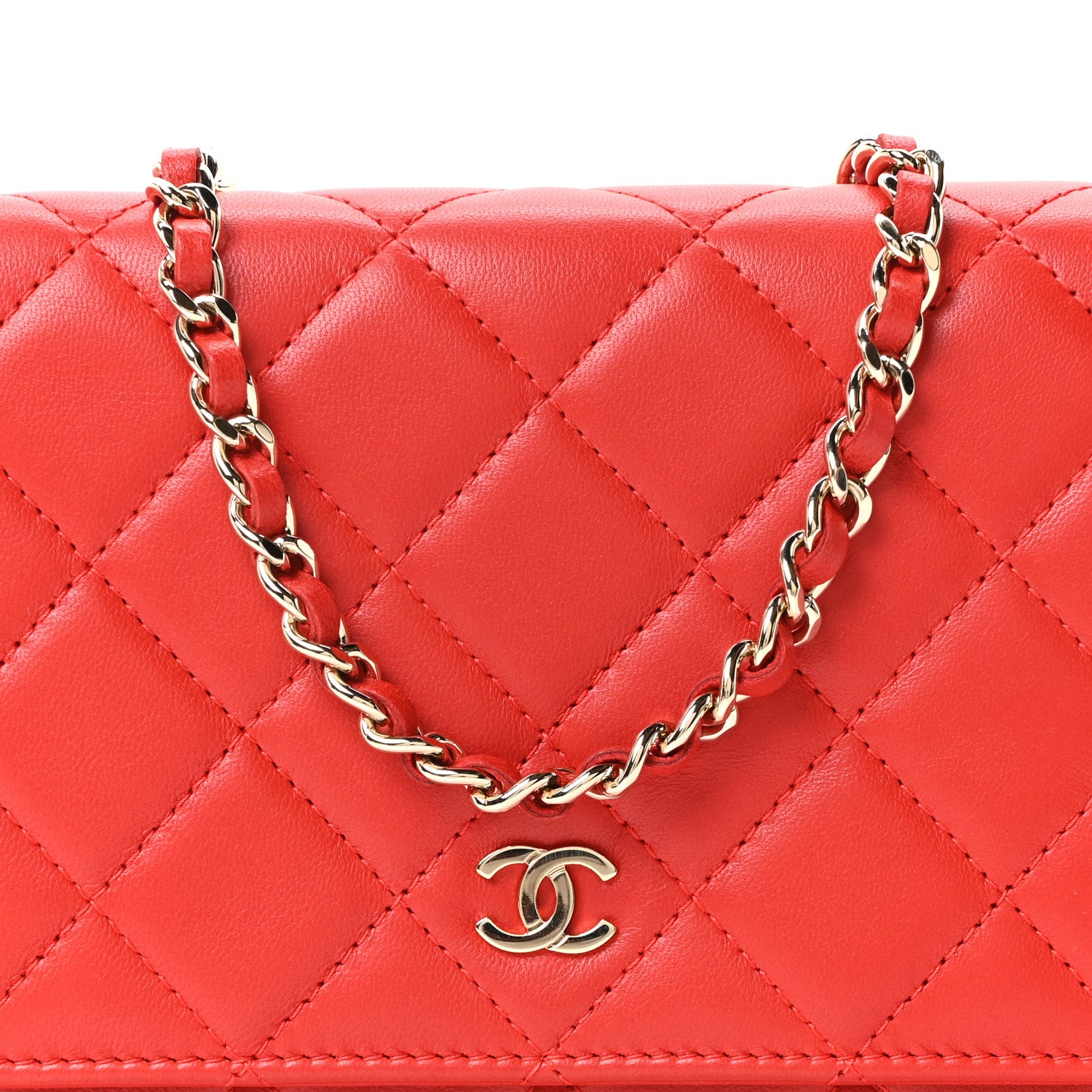 Chanel Lambskin Quilted Wallet On Chain WOC Red 8 of 10