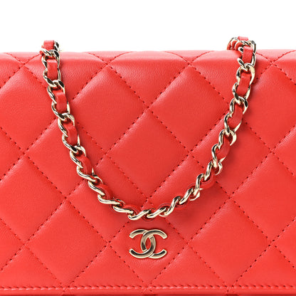 Chanel Lambskin Quilted Wallet On Chain WOC Red 8 of 10
