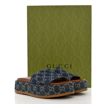 Gucci New Denim GG Monogram Angelina Platform 55mm Slide Sandals 37 Blue Tea 9 of 9