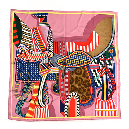 Hermes Silk La Selle Imaginaire Scarf 90 Vieux Rose Vert Rouge 1 of 3
