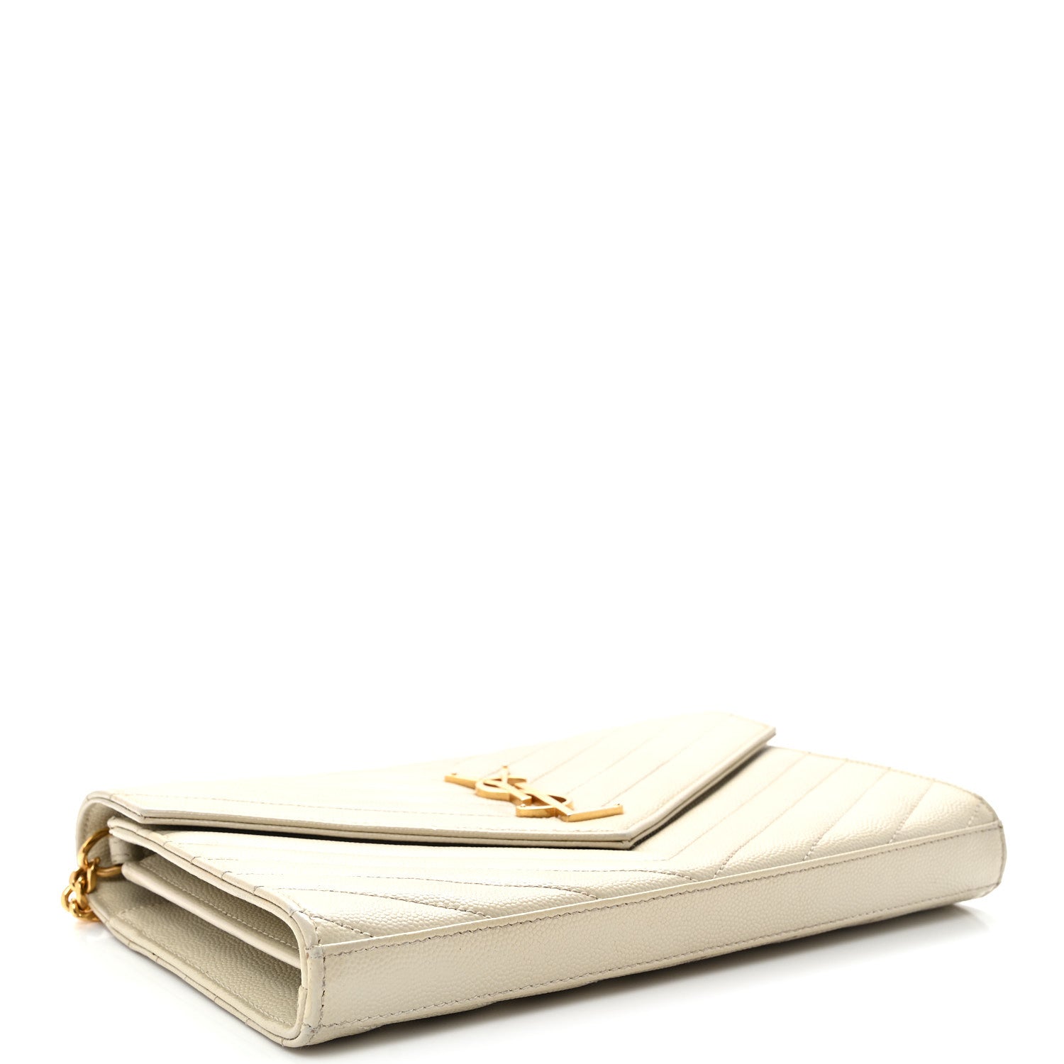 Saint Laurent Grain De Poudre Matelasse Chevron Monogram Chain Wallet Crema Soft 4 of 9