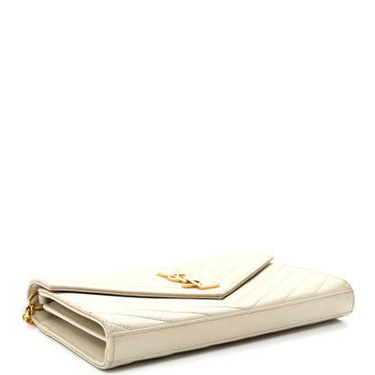 Saint Laurent Grain De Poudre Matelasse Chevron Monogram Chain Wallet Crema Soft 4 of 9