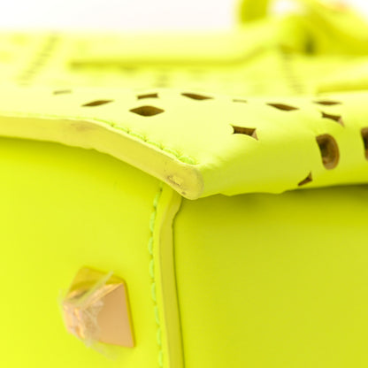 MCM Perforated Calfskin Studded Mini Milla Tote Neon Yellow 12 of 15