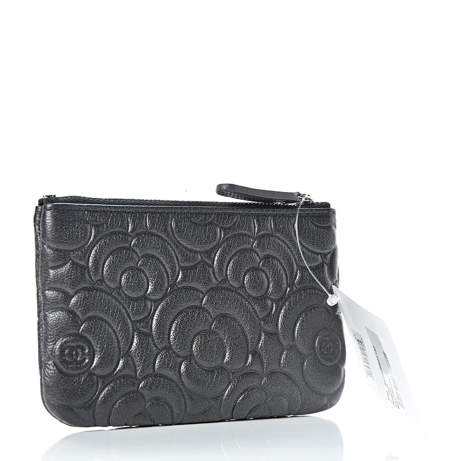 Chanel Goatskin Camellia Embossed Cosmetic Pouch Anthracite 3 of 8