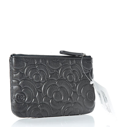 Chanel Goatskin Camellia Embossed Cosmetic Pouch Anthracite 3 of 8
