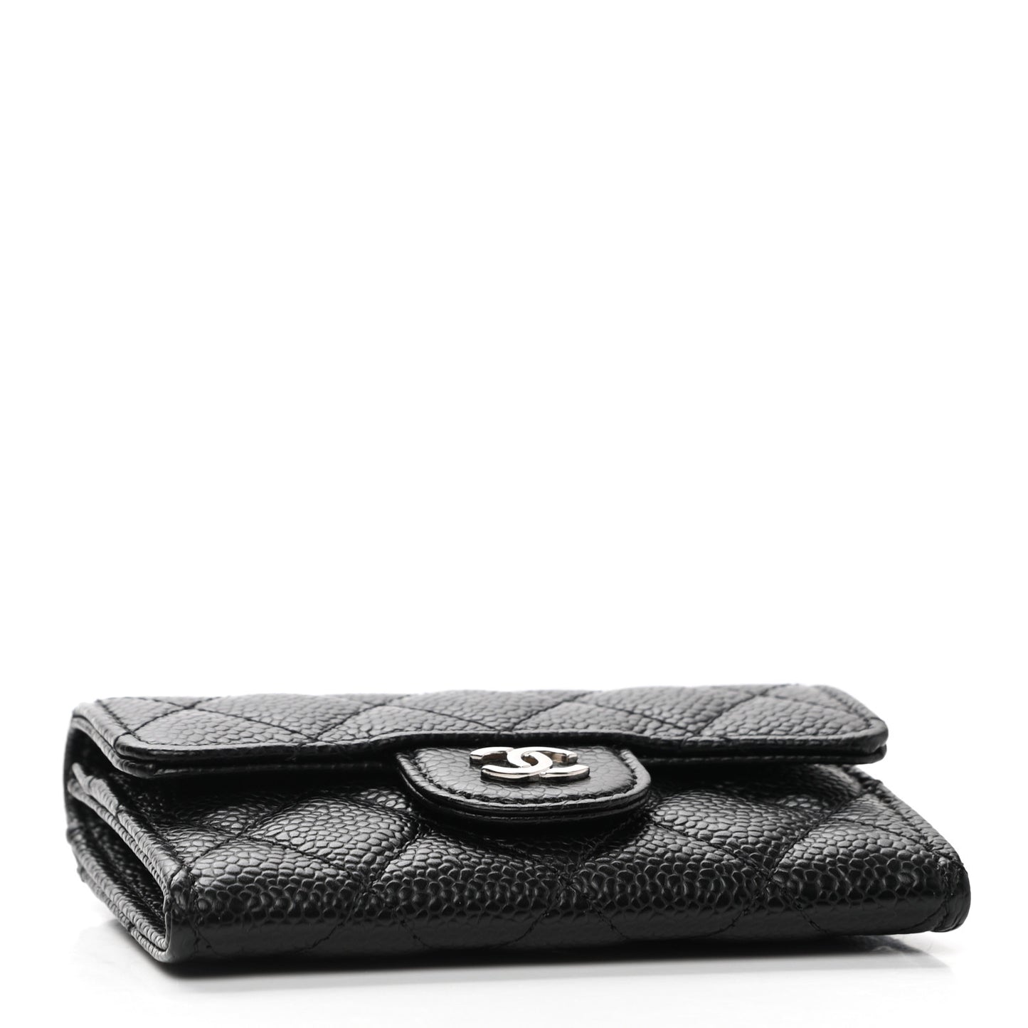 Caviar Quilted Flap Card Holder Wallet Black