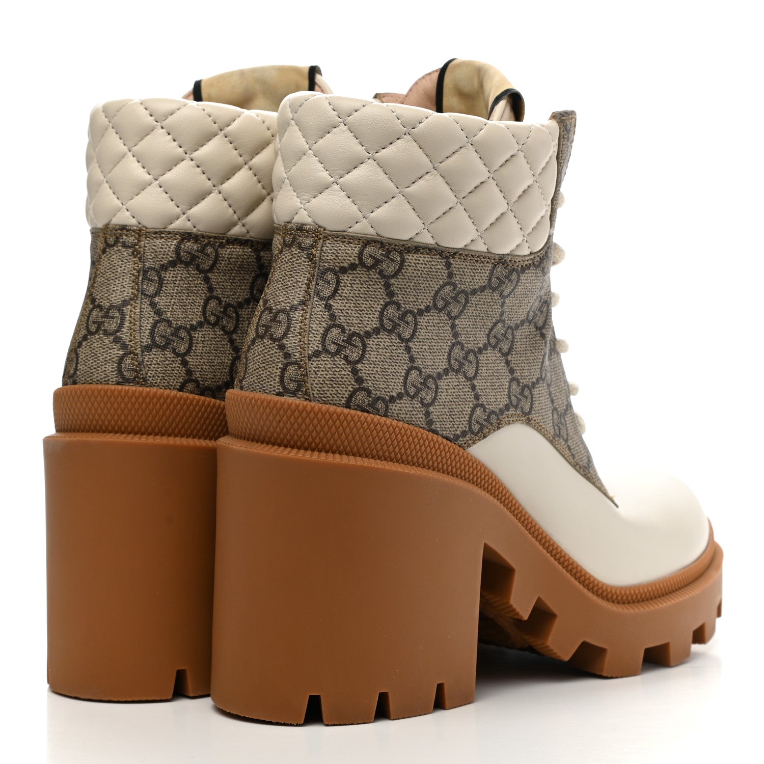 Gucci Calfskin GG Supreme Monogram Nappa Quilted Lace Up Ankle Boots 38.5 Mystic White Beige 4 of 14