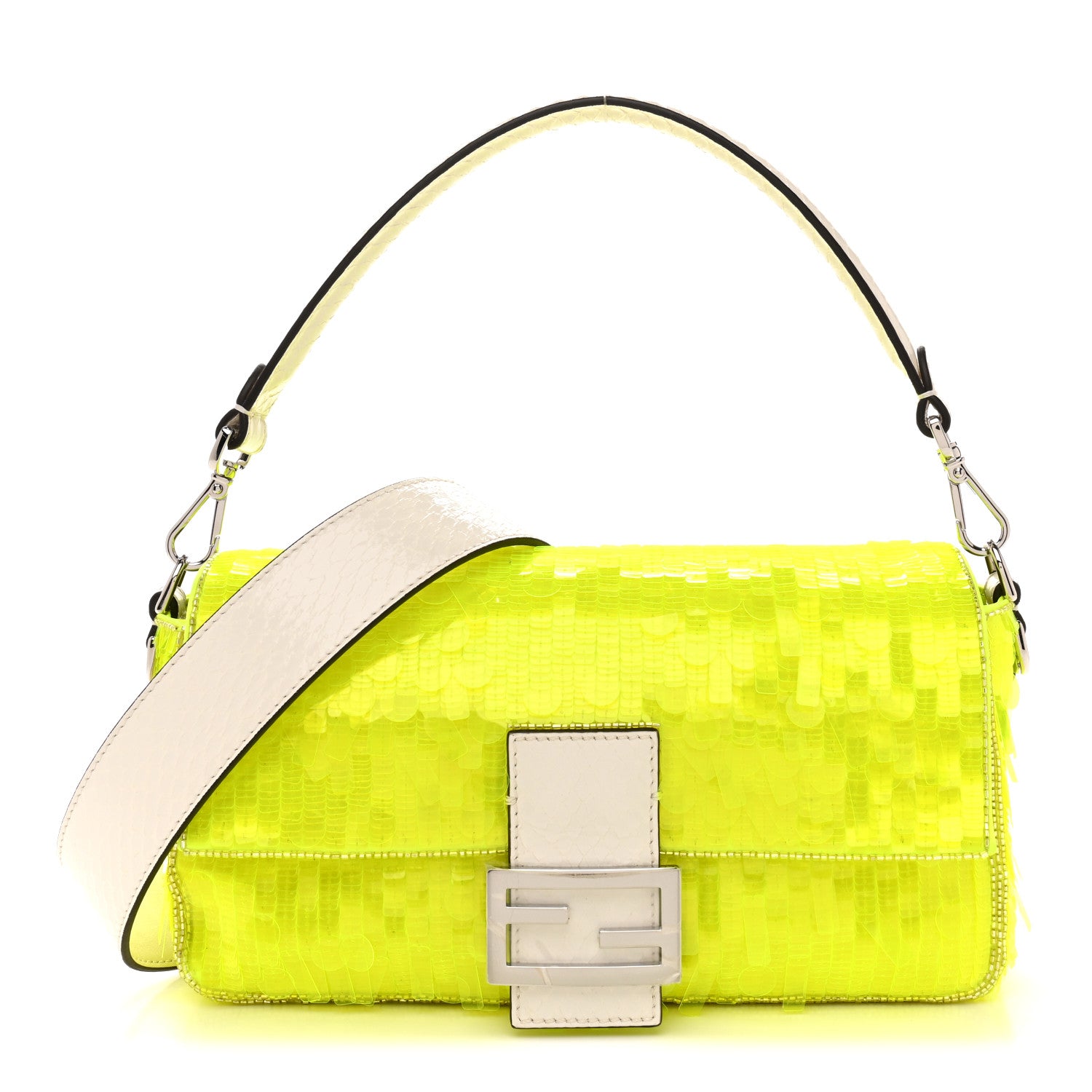 Fendi Sequin Paillettes Vitello Elaphe Grace Baguette Yellow Fluo 1 of 10