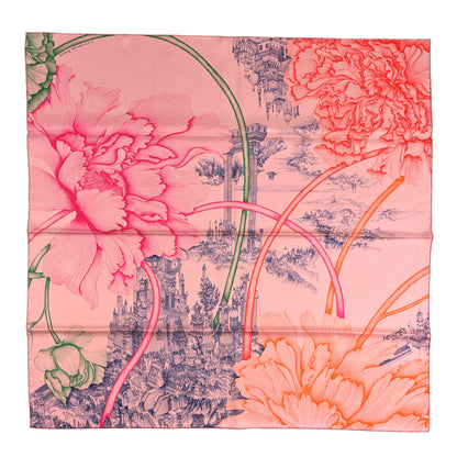 Hermes Silk A l'Ombre des Pivoines Scarf 90 Vieux Rose Encre 1 of 3