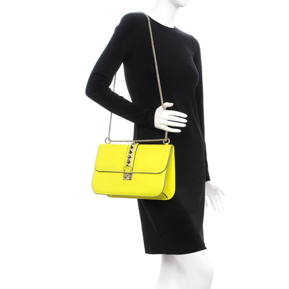 Valentino Garavani Vitello Large Glam Lock Rockstud Flap Yellow Fluo 2 of 17