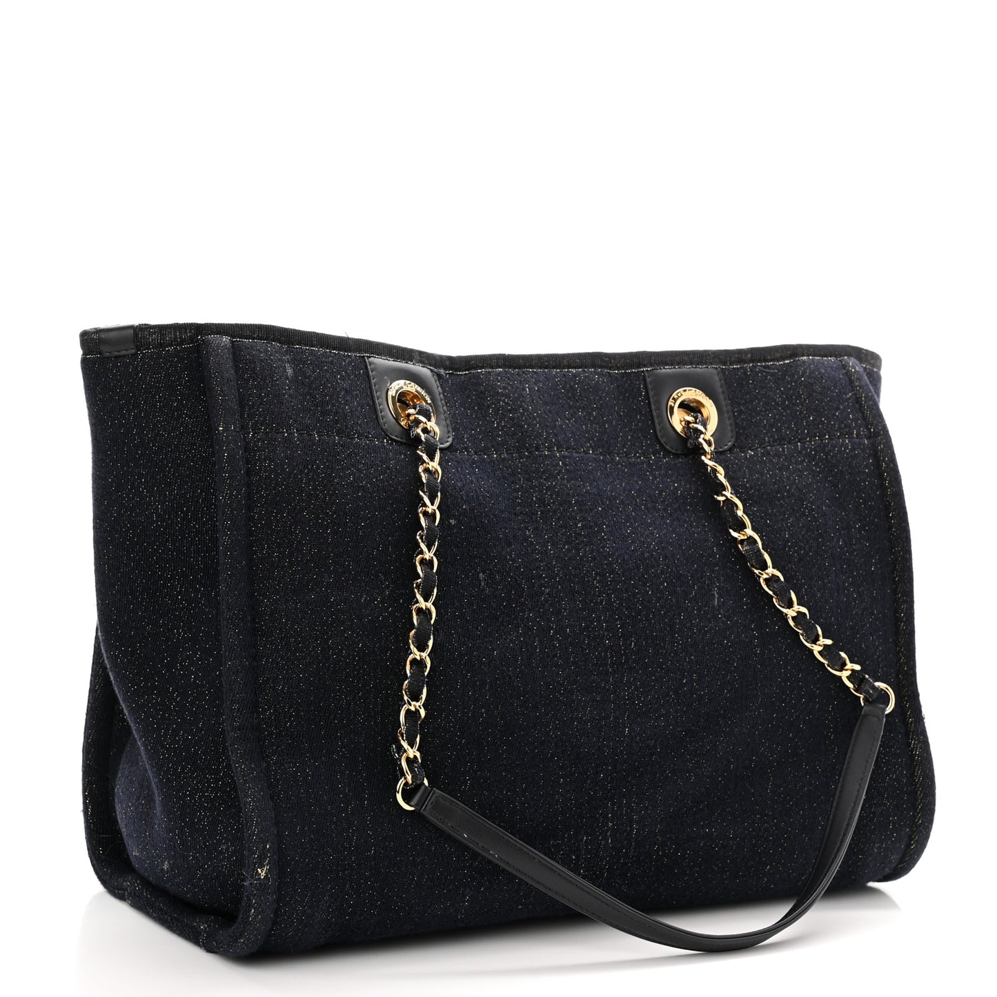 Lurex Canvas Small Deauville Tote Navy Blue Gold