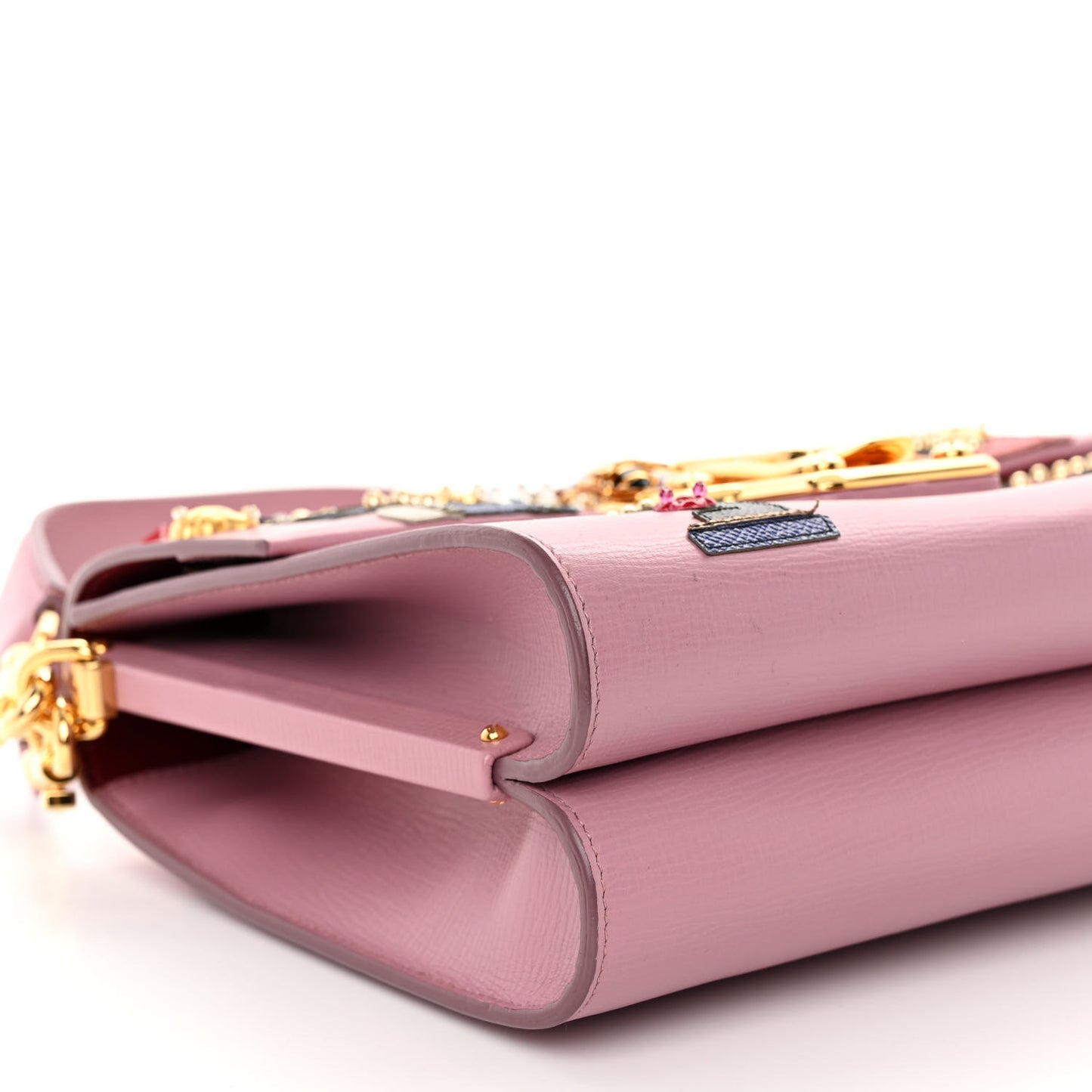 Calfskin Crystal Embellished Lucia Shoulder Bag Pink Multicolor