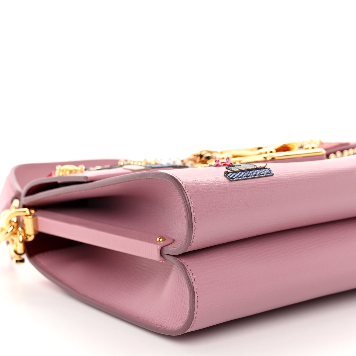 Dolce & Gabbana Calfskin Crystal Embellished Lucia Shoulder Bag Pink Multicolor 8 of 9