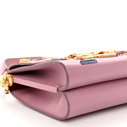 Dolce & Gabbana Calfskin Crystal Embellished Lucia Shoulder Bag Pink Multicolor 8 of 9