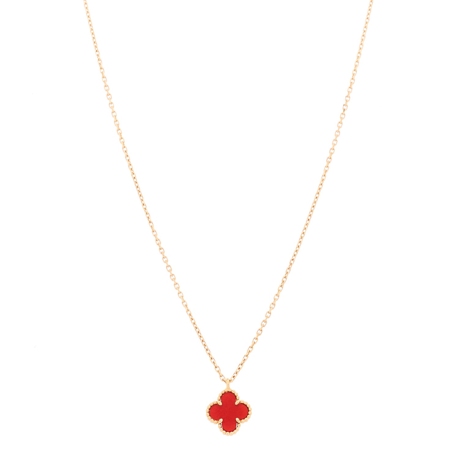 Van Cleef & Arpels 18k Rose Gold Carnelian Sweet Alhambra Heart Pendant Necklace 1 of 6