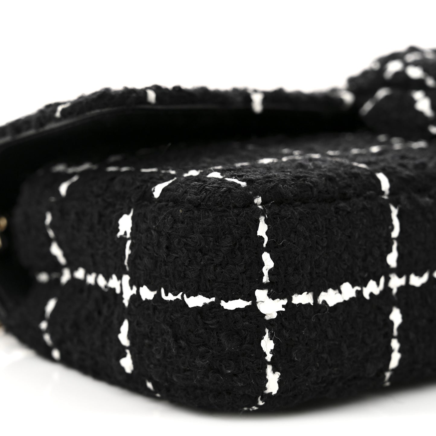 Tweed Quilted East West Camellia Clutch  Black White
