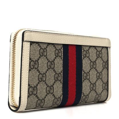 Gucci GG Supreme Monogram Textured Dollar Calfskin Web Ophidia Zip Around Wallet Beige Ebony Mystic White 3 of 10