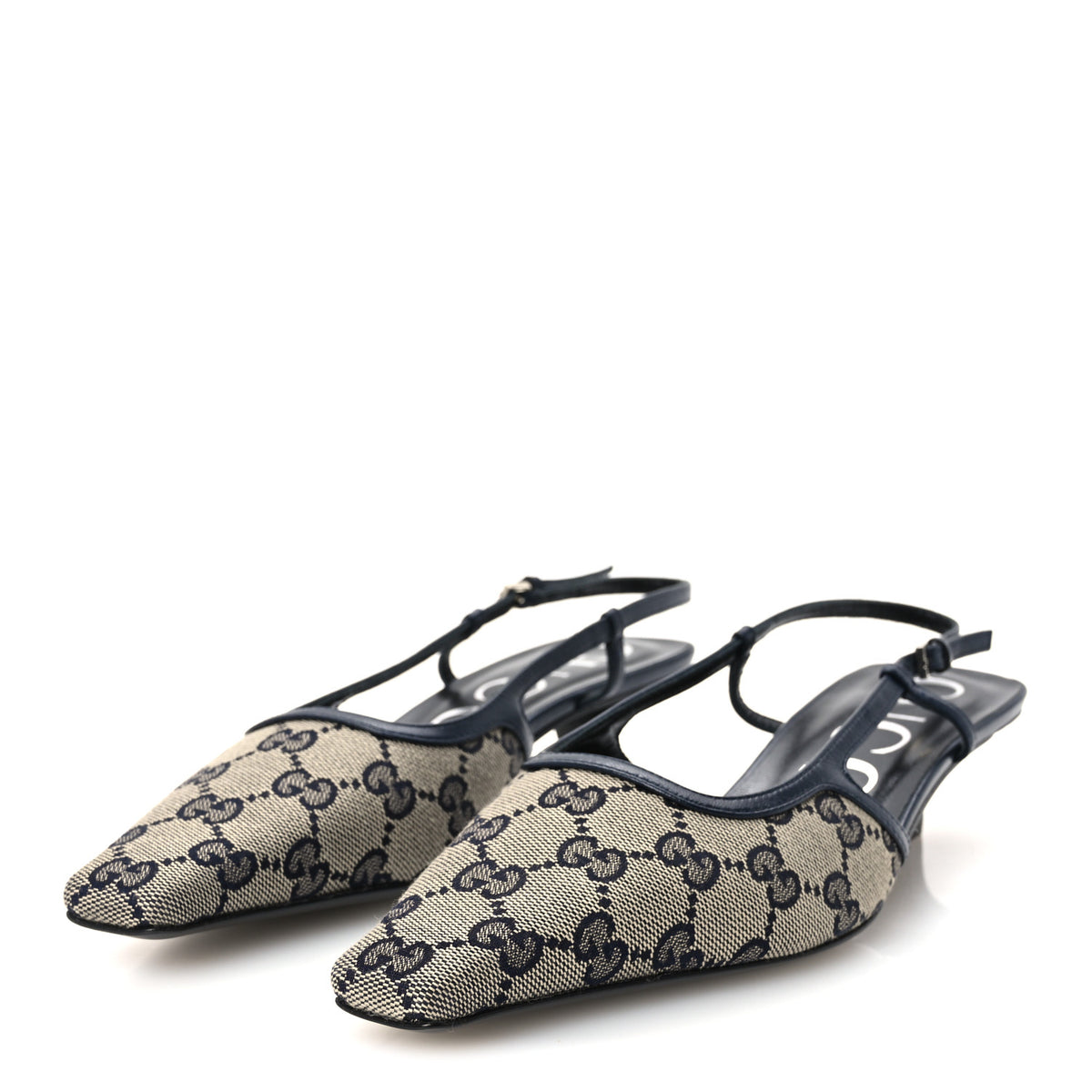 GG Monogram Malaga Kid Square G 35mm Slingback Pumps 37 Beige Blue