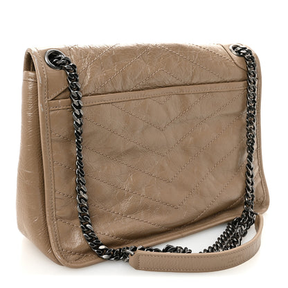 Saint Laurent Crinkled Calfskin Matelasse Monogram Medium Niki Chain Satchel Light Taupe 3 of 10