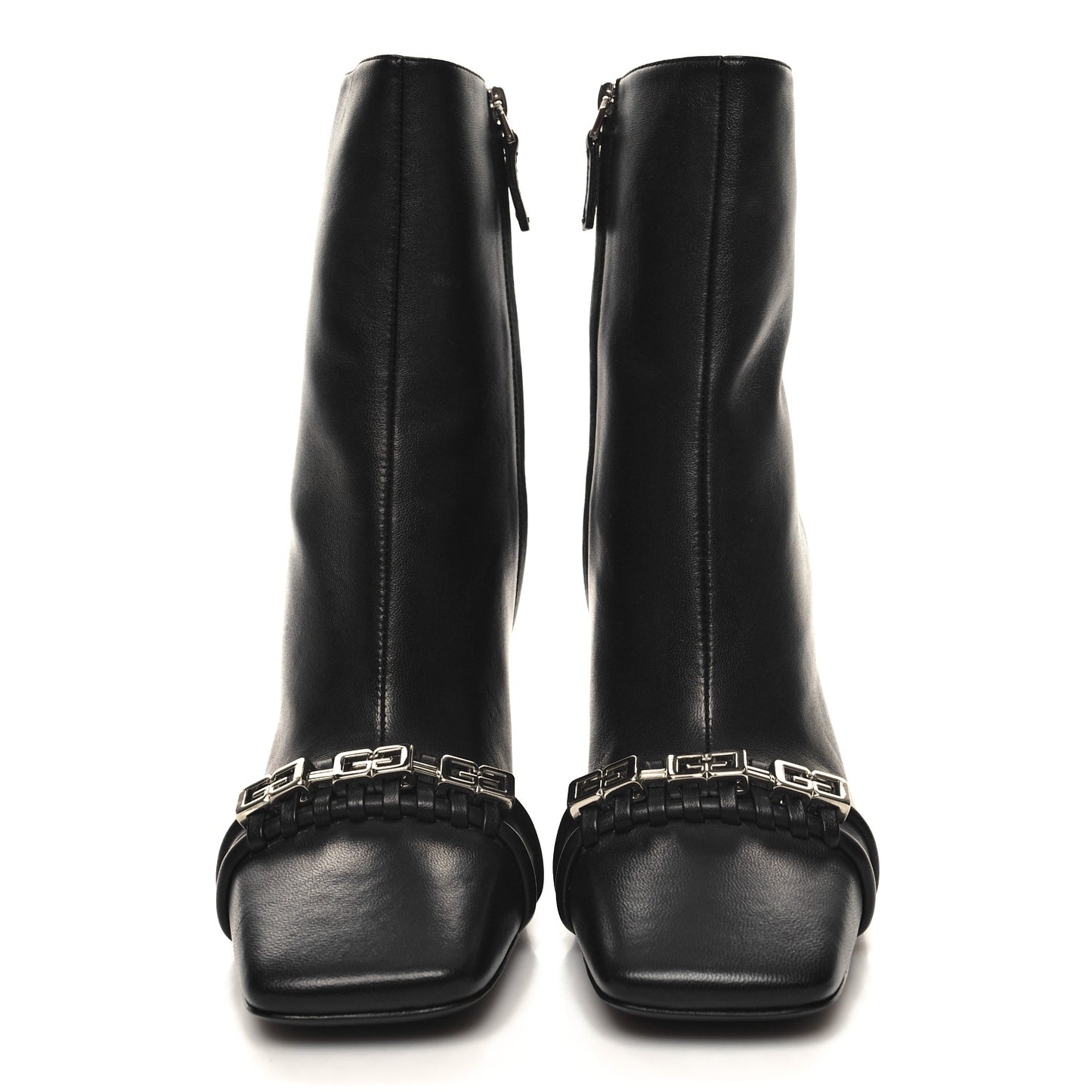 Calfskin G Woven Ankle Boots 40 Black