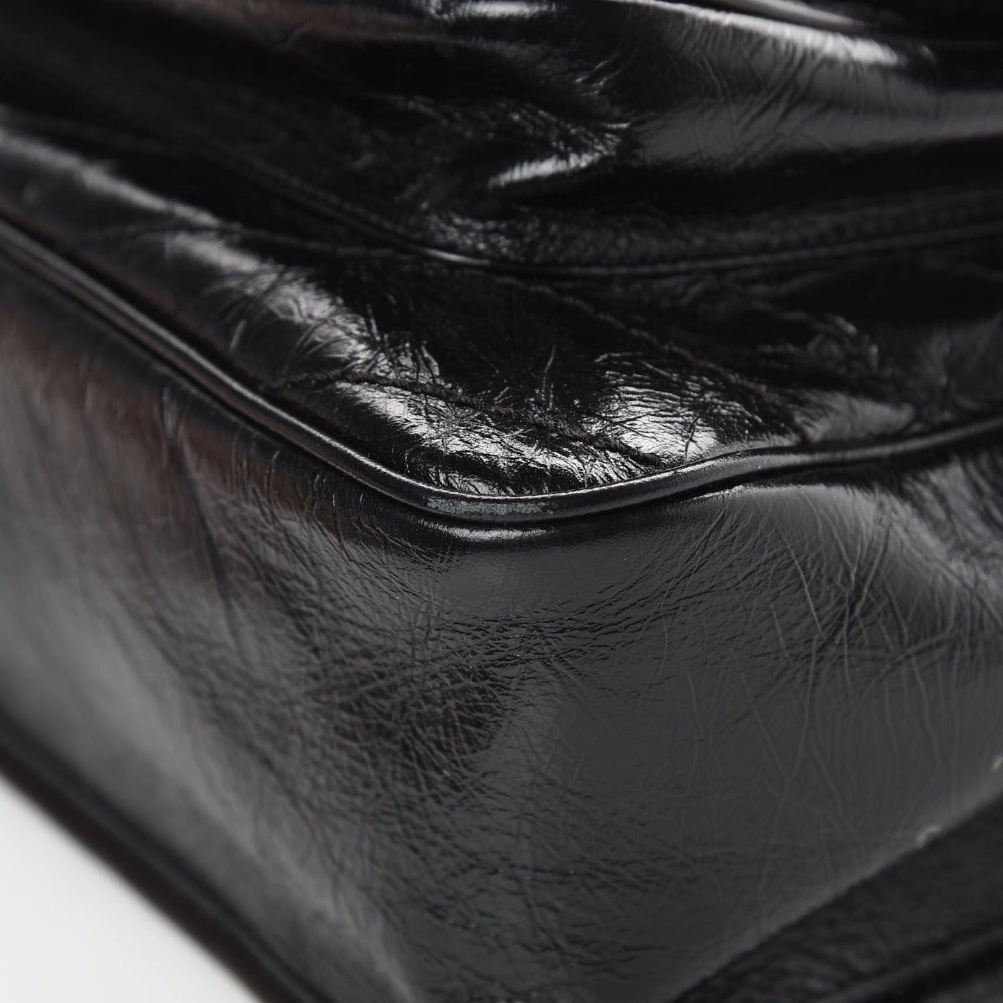 Crinkled Calfskin Matelasse Monogram Large Niki Chain Satchel Black
