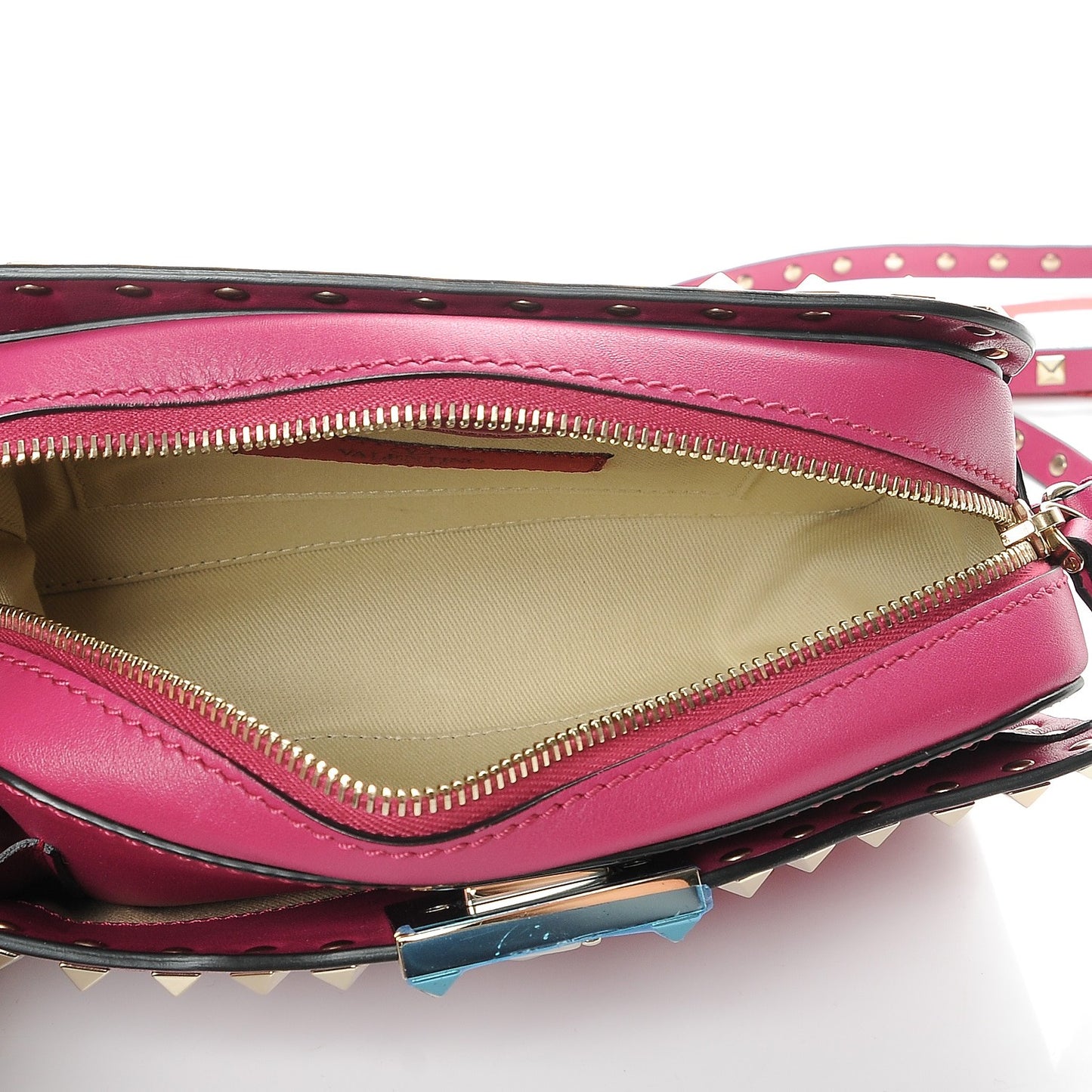 Calfskin Rockstud Flip Lock Camera Crossbody Bag Deep Cyclamin