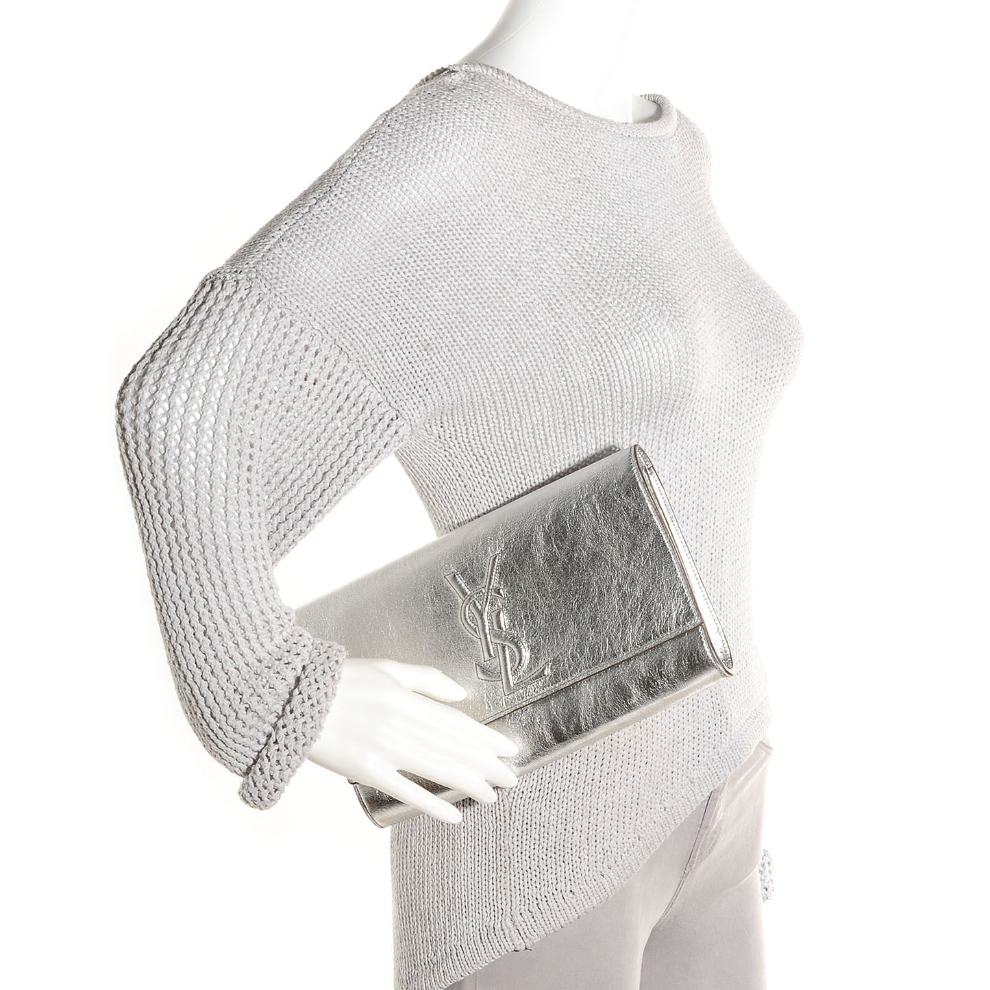 Metallic Leather Large Belle De Jour Clutch Silver