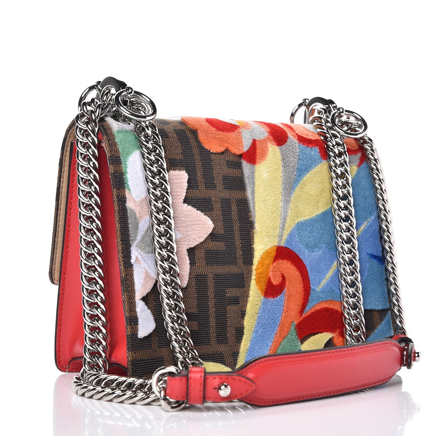 Fendi Vitello Liberty Zucca Velvet Floral Floral Kan I Shoulder Bag Fiamma Multicolor 3 of 7