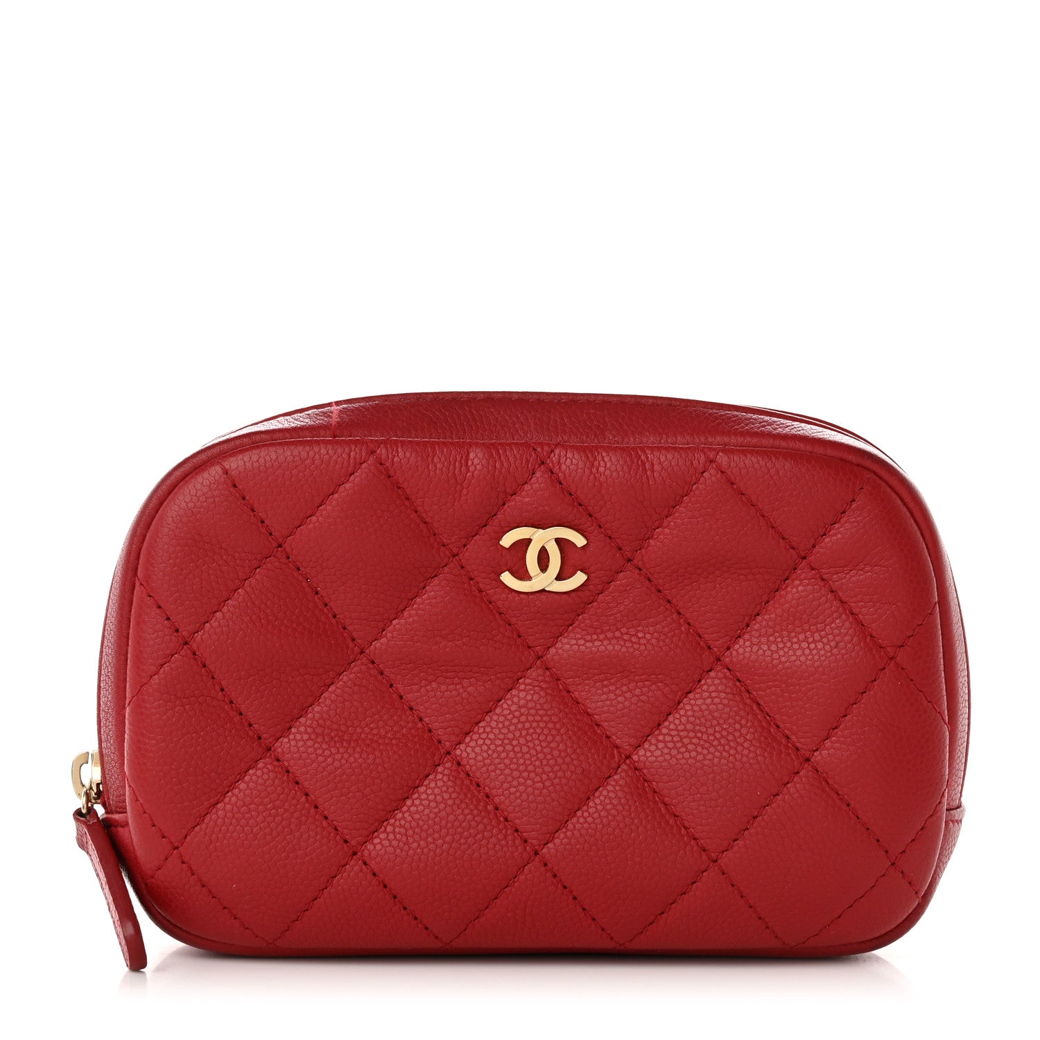 Chanel Caviar Quilted Small Curvy Pouch Cosmetic Case Red 1 of 12