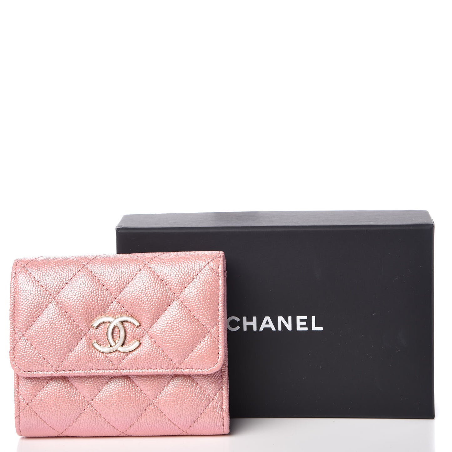 Iridescent Caviar Quilted Small Flap Wallet Rose Pink