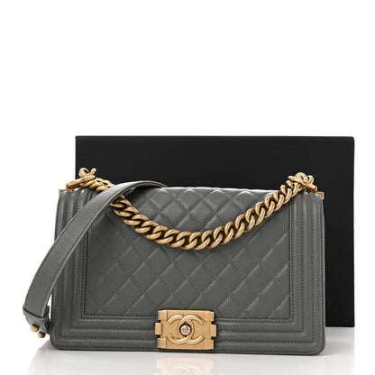 Chanel Lambskin Quilted Medium Boy Flap Grey 14 of 14