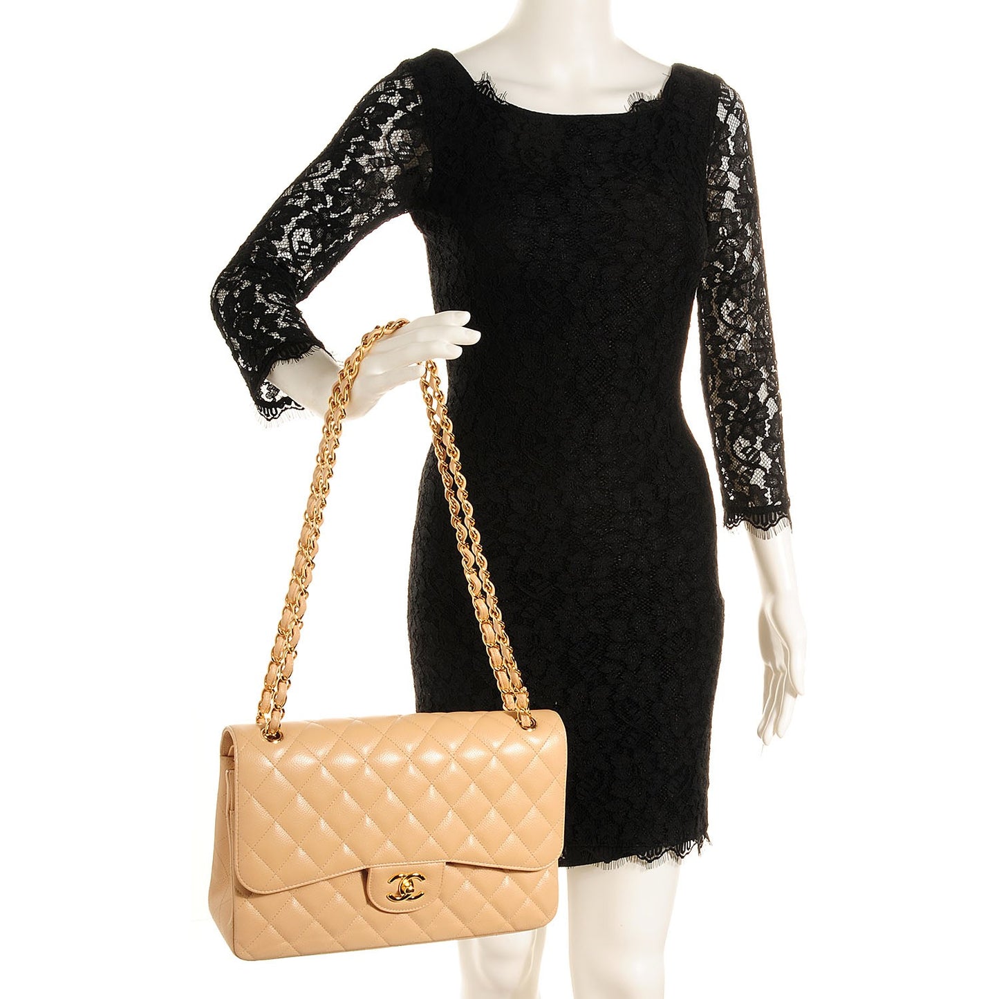 Caviar Jumbo Double Flap Beige Clair