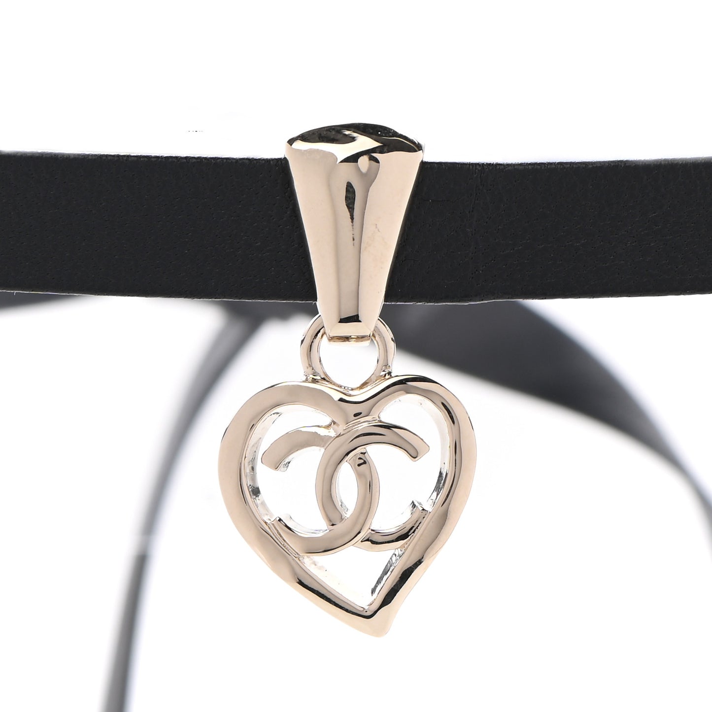 Lambskin CC Heart Choker Necklace Black