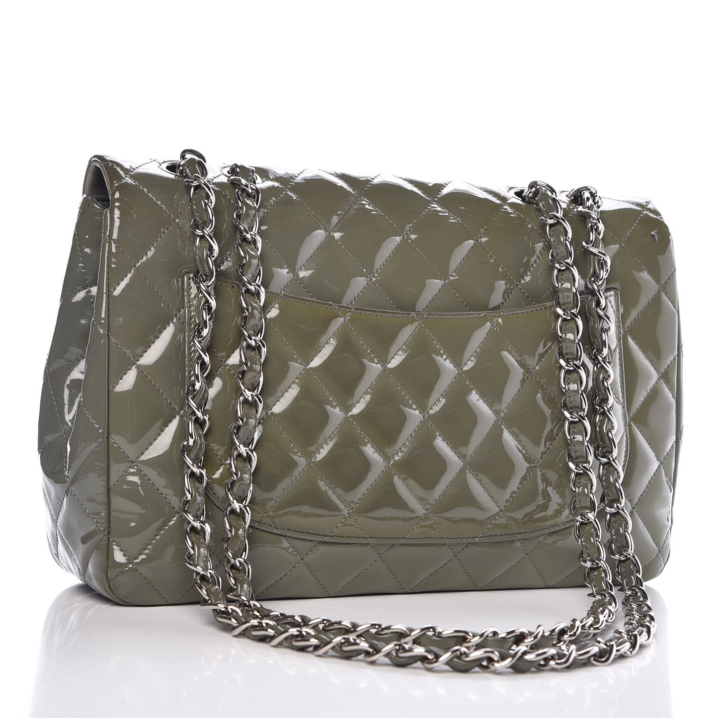 Patent Quilted Jumbo Single Flap Green