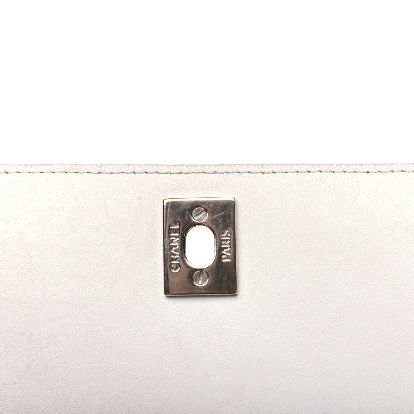 Glazed Calfskin Stitched Mini Square Flap White