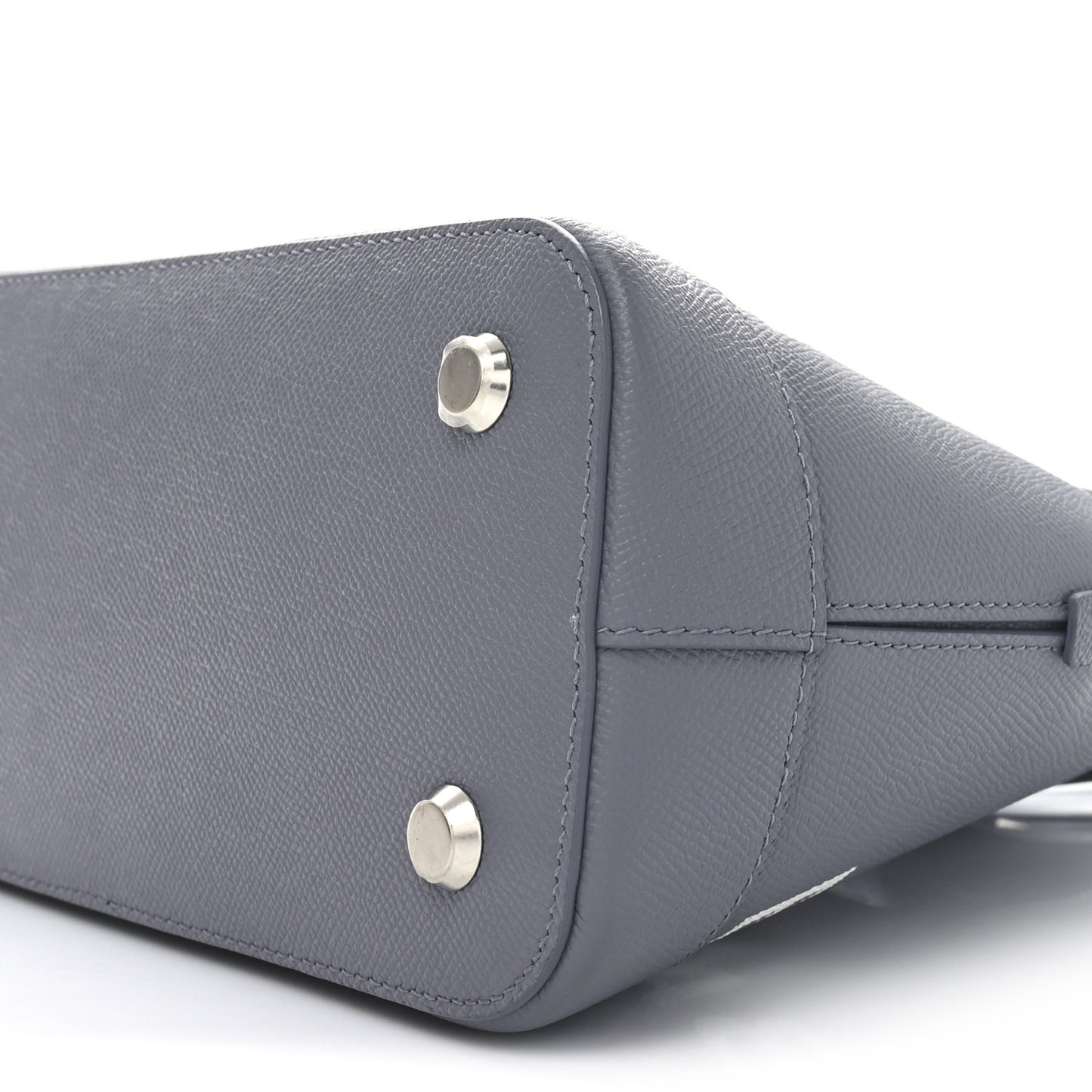 Signature Grained Calfskin Logo S Ville Top Handle Bag Gris Perle Fonce White