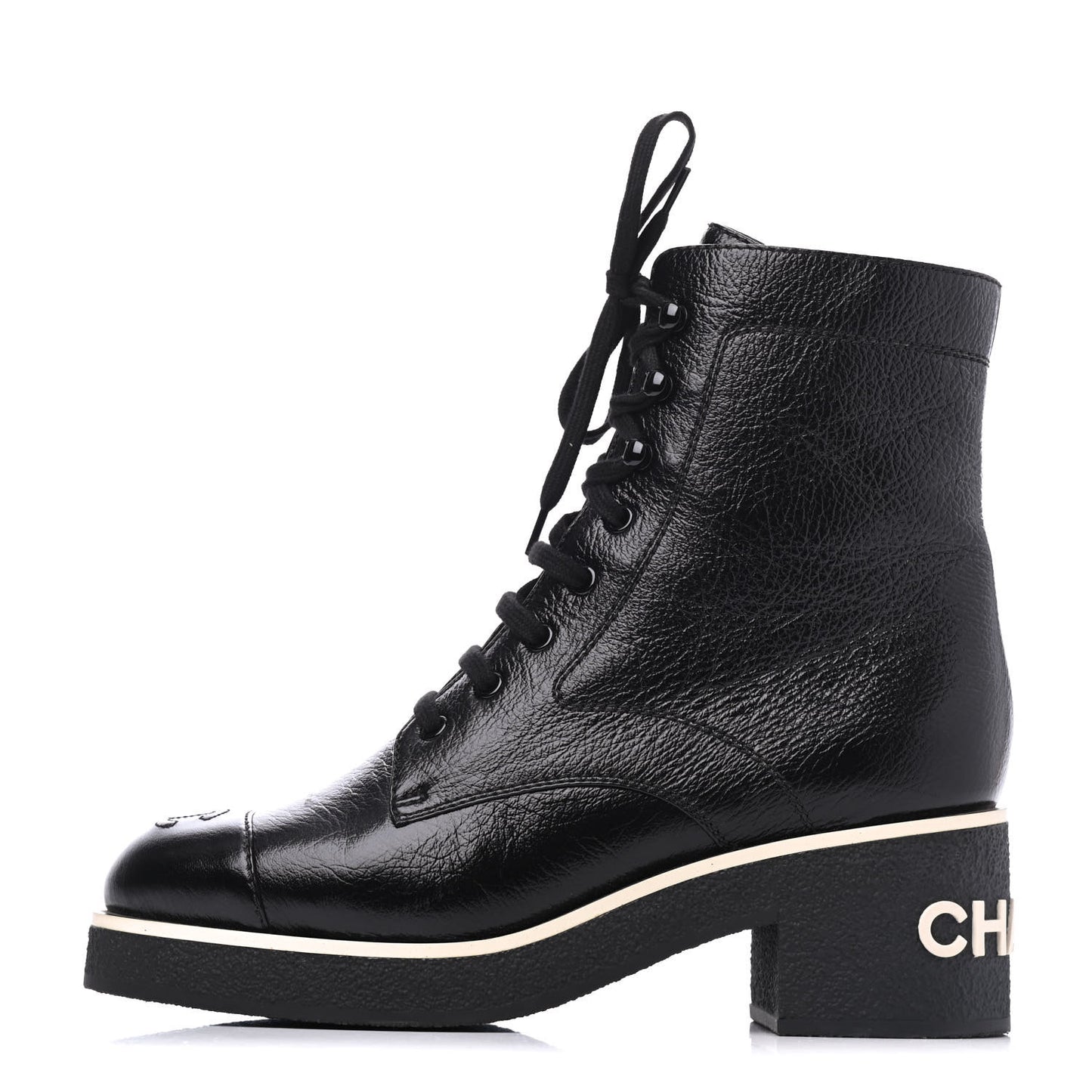Shiny Crumpled Lambskin Lace Up Boots 39 Black