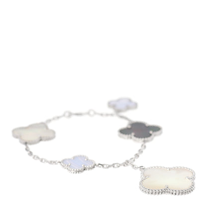Van Cleef & Arpels 18K White Gold Chalcedony Mother of Pearl 5 Motifs Magic Alhambra Bracelet 1 of 5