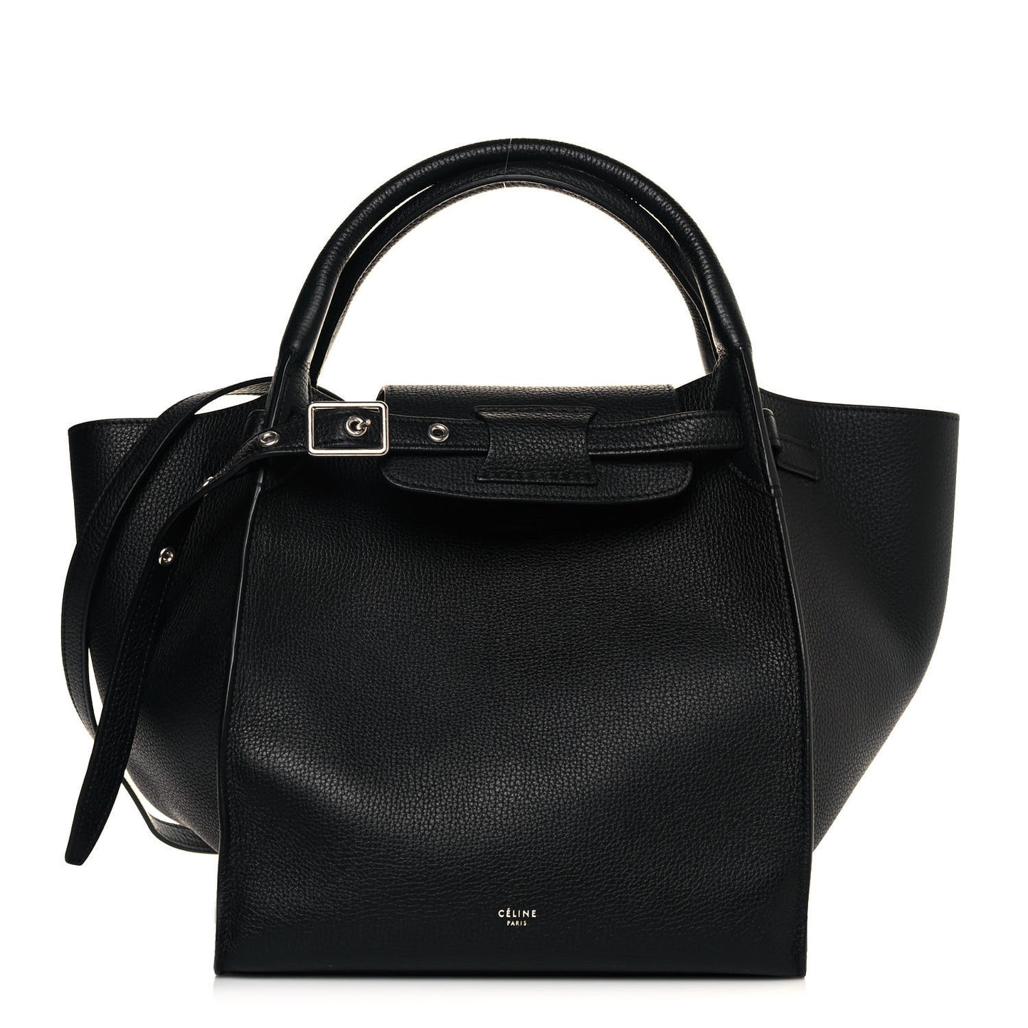 Supple Grained Calfskin Small Long Strap Big Bag Black