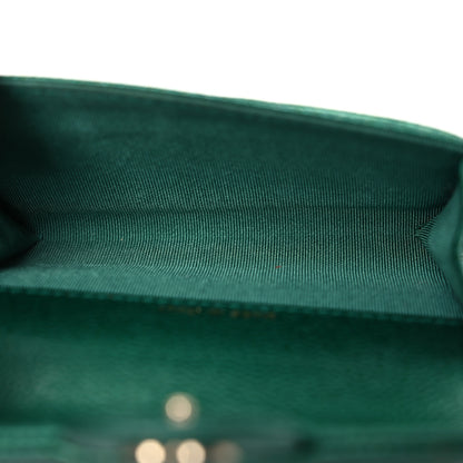 Chanel Metallic Caviar Quilted Flap Card Holder Wallet Green 5 of 13
