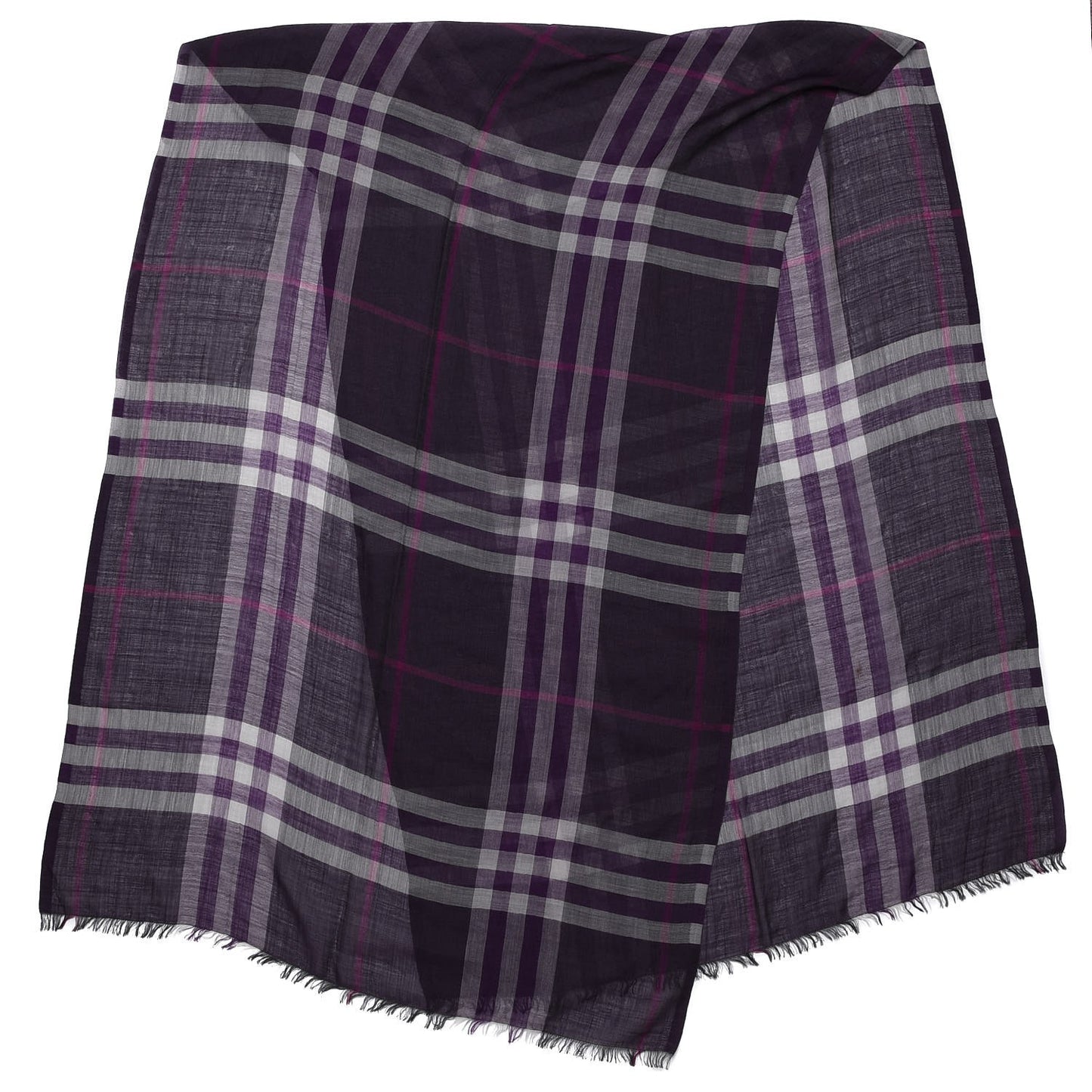 Wool Silk Gauze Giant Check Scarf Purple