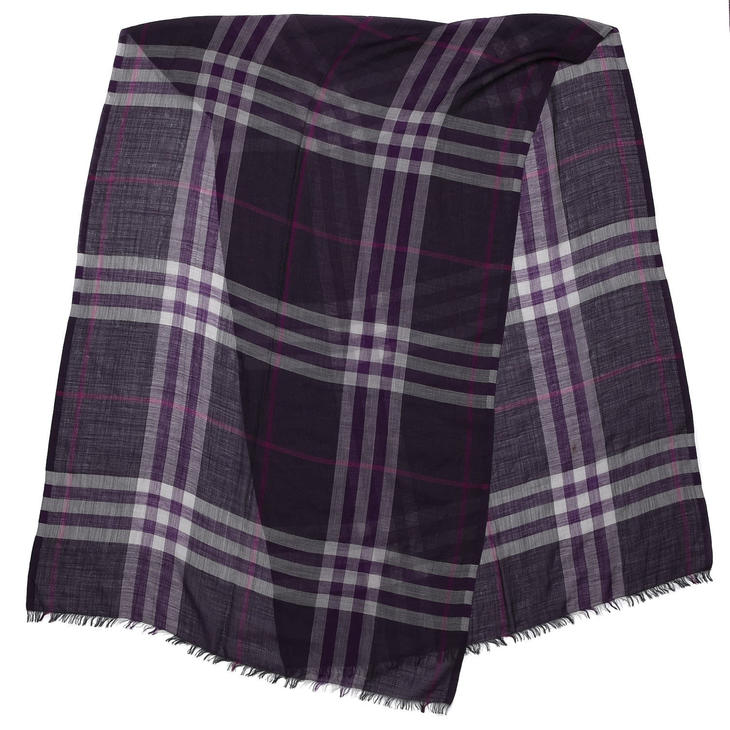 Burberry Wool Silk Gauze Giant Check Scarf Purple 3 of 6