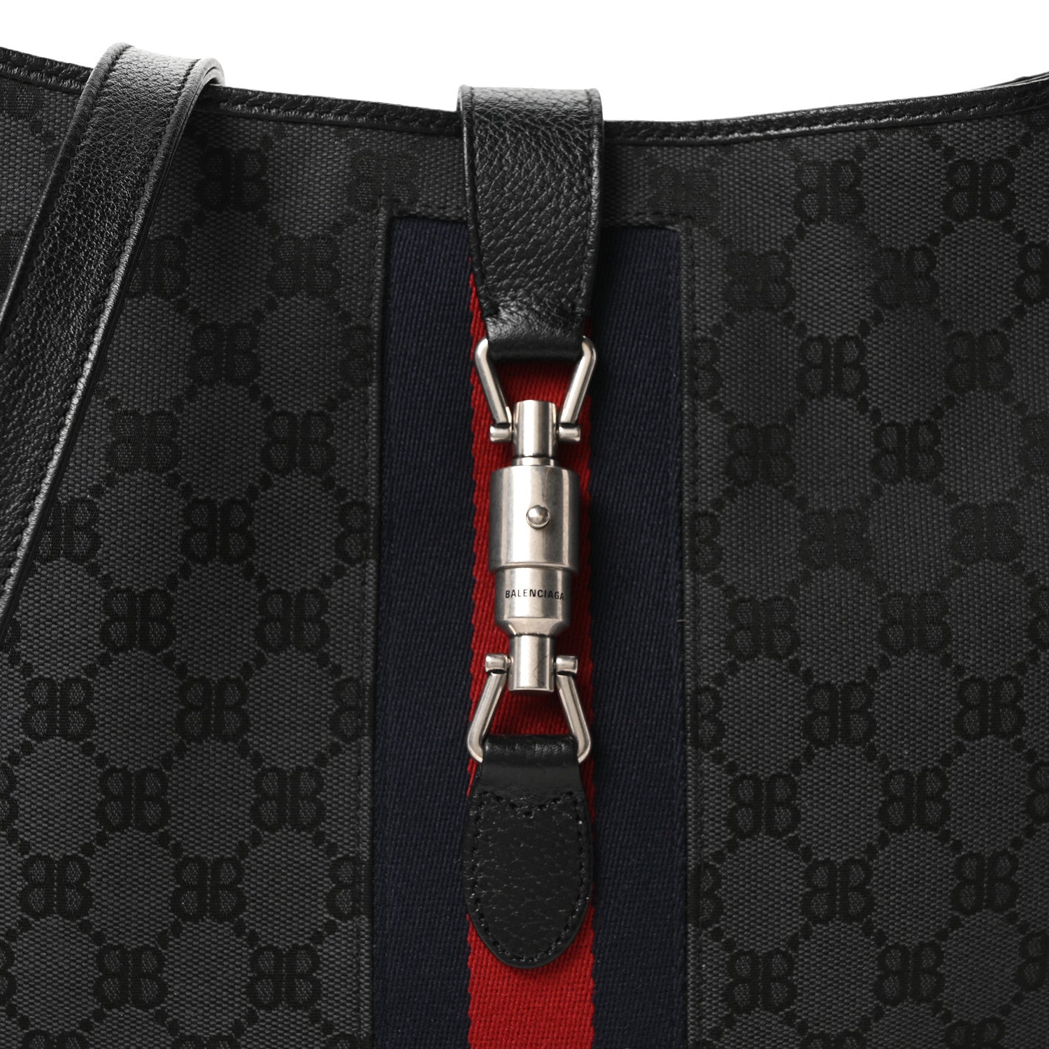 Gucci X BALENCIAGA Supreme Monogram Calfskin Web Medium Jackie 1961 Hobo Black 8 of 10