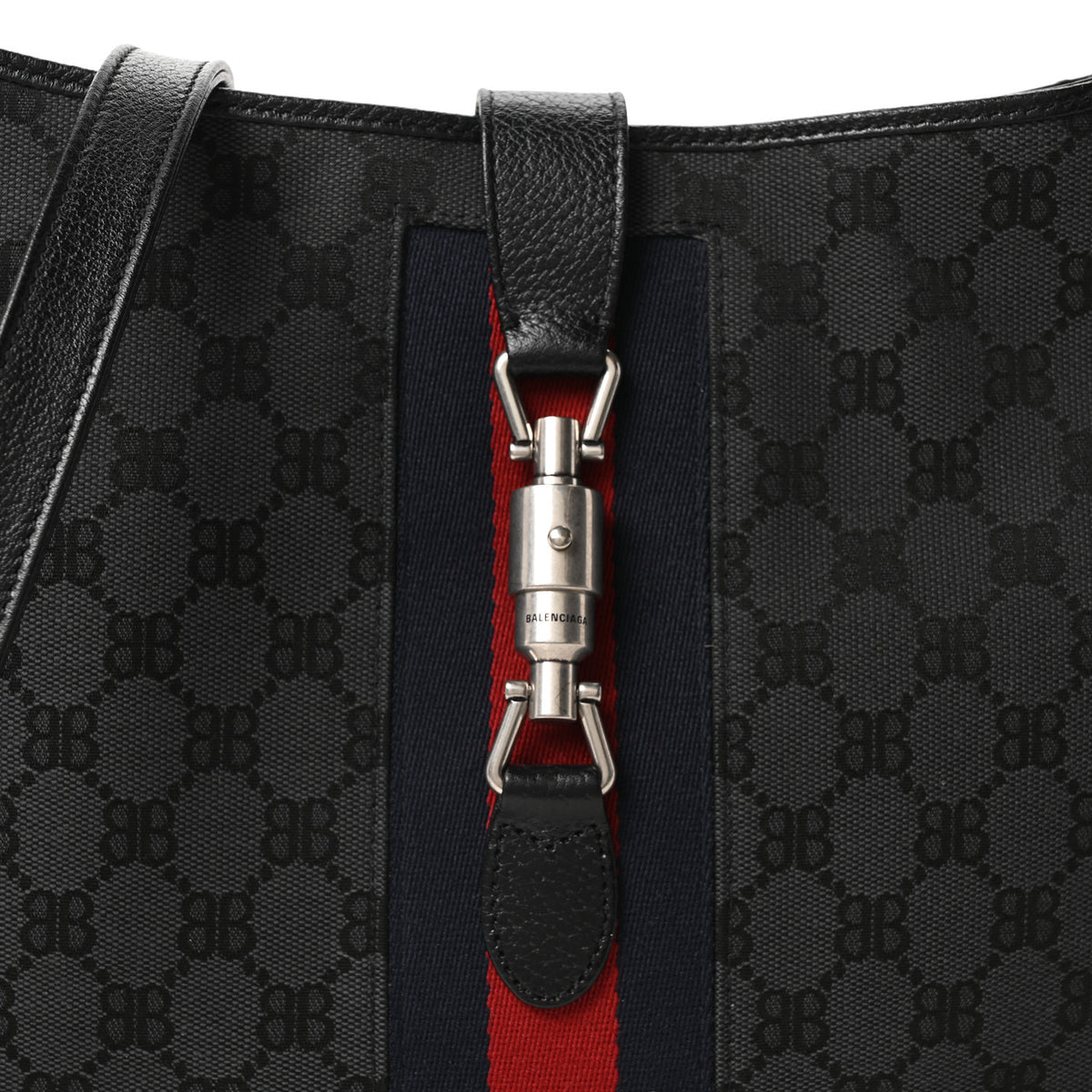 X BALENCIAGA Supreme Monogram Calfskin Web Medium Jackie 1961 Hobo Black