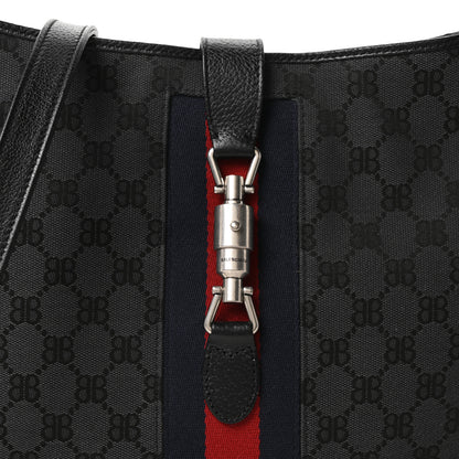 Gucci X BALENCIAGA Supreme Monogram Calfskin Web Medium Jackie 1961 Hobo Black 8 of 10