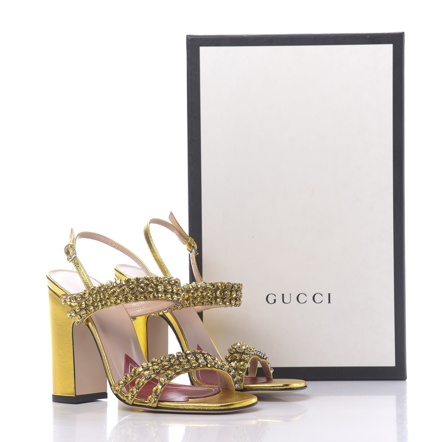 Gucci Nappa Silk Crystal Bertie High Heel Sandals 36 Gold 8 of 8