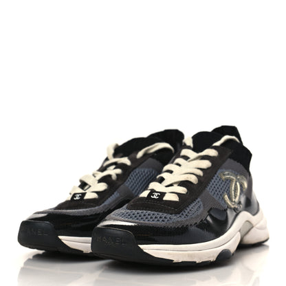 Chanel Fabric Suede Calfskin Womens CC Sneakers 39 Black Grey 3 of 7