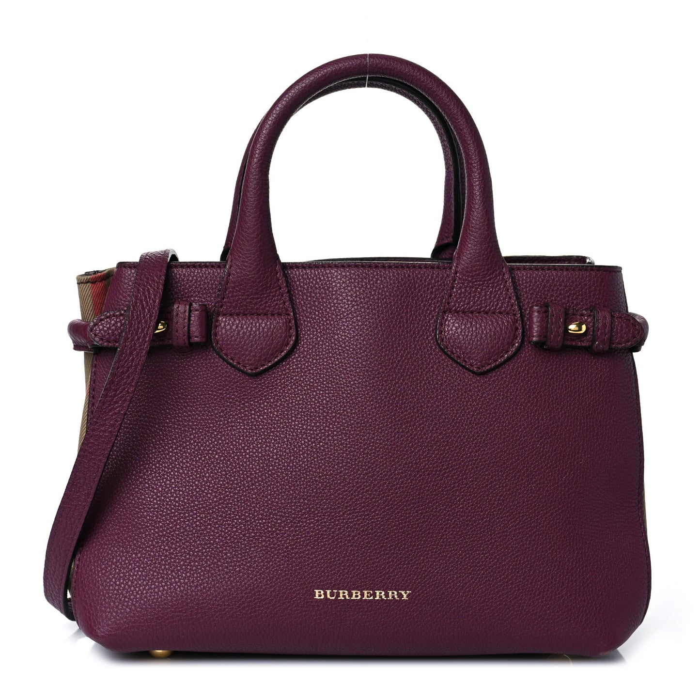 Grainy Calfskin House Check Small Banner Tote Mahogany Red