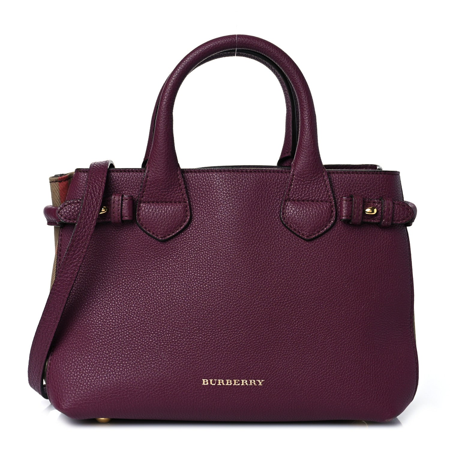 Burberry Grainy Calfskin House Check Small Banner Tote Mahogany Red 2 of 22